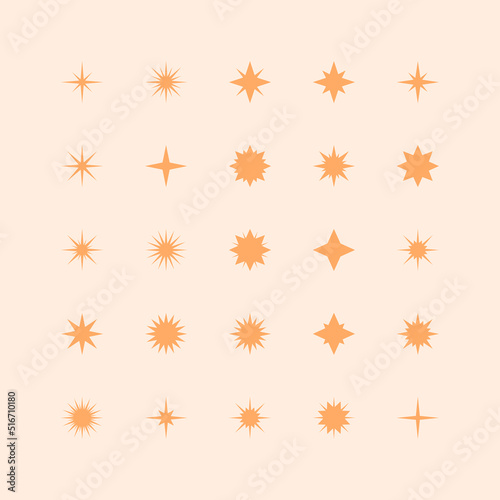 Set of linear stars icons. Collection of abstract design elements. Decorative symbols. Vector illustration. 