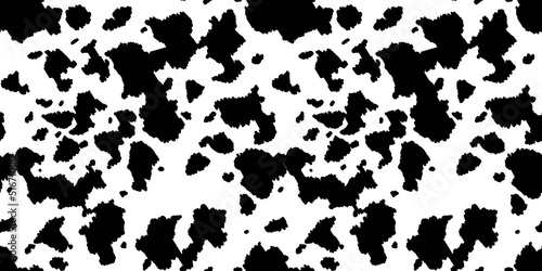 Cow skin, hand draws texture, black and white spot hatching seamless pattern. Animal print stains. Vector