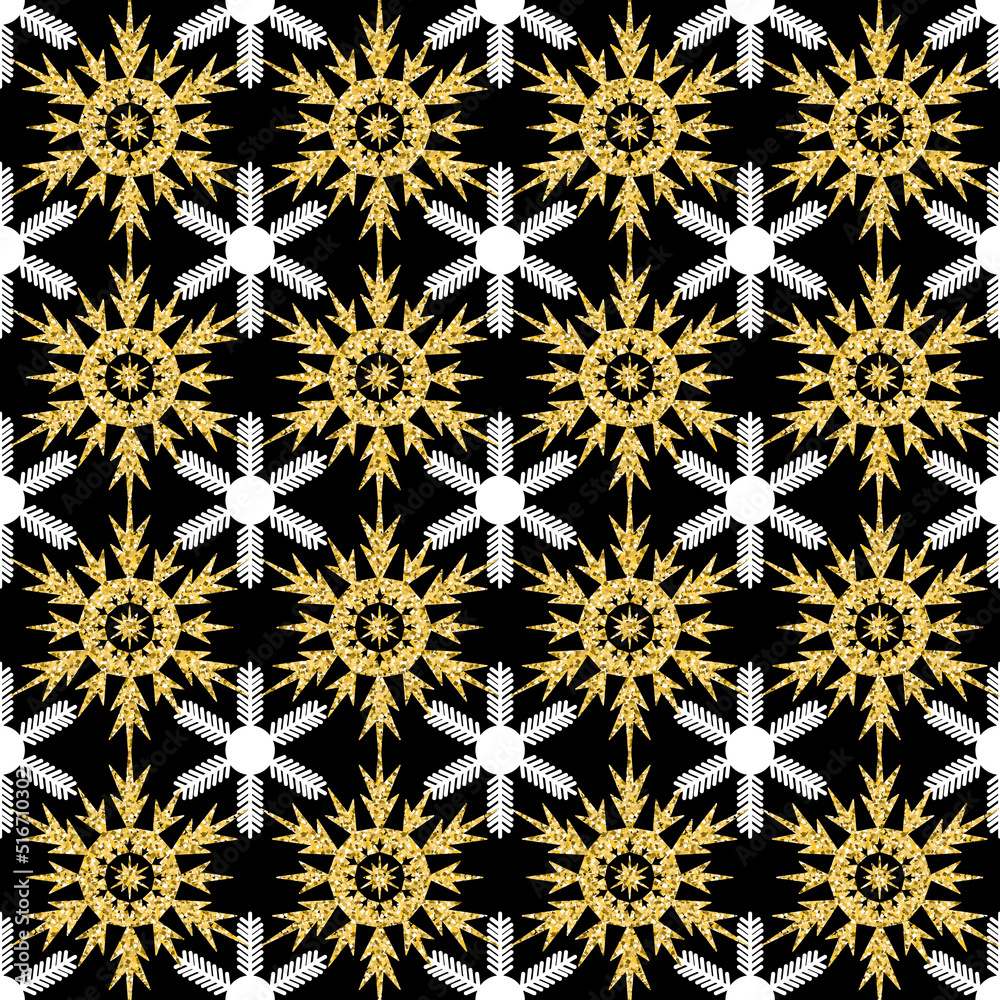Christmas new year snowflake seamless pattern gold black design