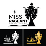 miss pageant logo - The beauty queen pageant are spread out your arms in long evening gown with spread a shawl and wearing a crown vector design