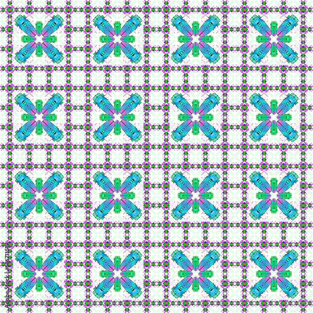 The Green Cicada Circle in Fashion Seamless Pattern