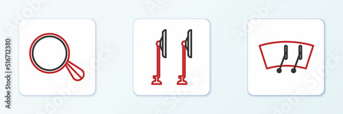 Set line Windscreen wiper, Car mirror and icon. Vector