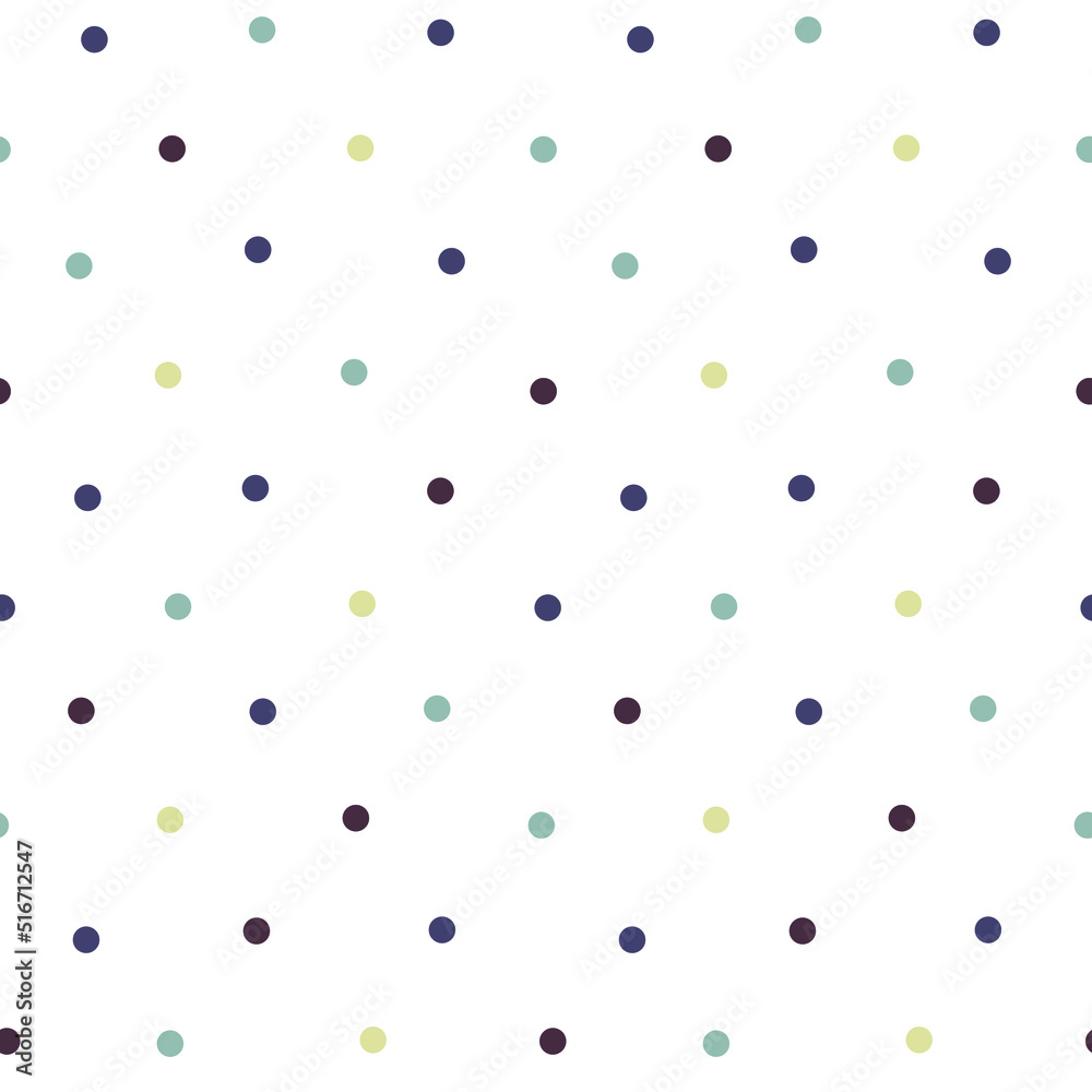 Dots and triangles in Scandinavian style. Seamless pattern. White and colored retro background. Chaotic elements. The texture of an abstract geometric shape.