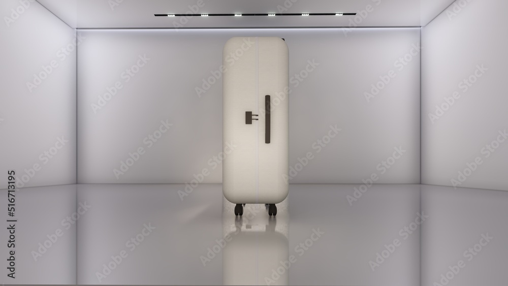 cream fashion luggage mockup 3d illustration