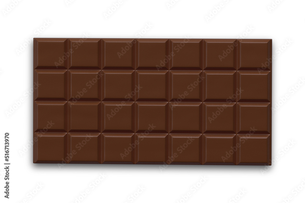 Milk chocolate mockup with packaging isolated on white background from top view. 3d rendering. Milk chocolate mockup with packaging isolated on white background from top view. 3d rendering.