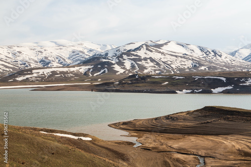 A stunning mountain landscape. Snow-covered mountains  a lake and valleys. Zangezur Mountains. Armenia