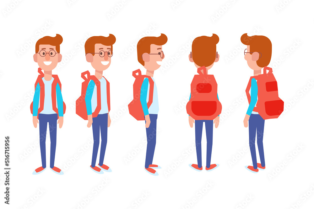 Man, male, guy front, side, back view flat vector character for animation. Man, male, guy front, side, back view flat vector character for animation.