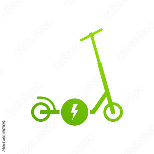 Electrical Power Push Wheel Bike Glyph Pictogram. Eco Handle E Transport. Electricity Battery Kick Scooter Flat Symbol. Electronic Kick Scooter Green Silhouette Icon. Isolated Vector Illustration