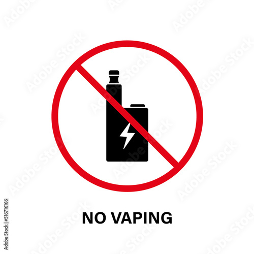Forbidden Electronic Cigarette Black Silhouette Icon. Vaping Prohibited. Stop Vaporizer Smoking Red Stop Symbol. Ban Liquid Vape Pictogram. Non Vape Warning Sign. Isolated Vector Illustration