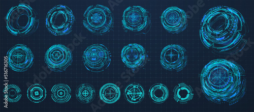 Hud technology background abstract style. 3d futuristic circles on an isolated background. Abstract circle geometric shape. Interface design elements or a virtual reality game, round radar holograms.