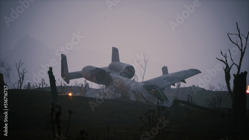 Plane Crash and Burning Forest 3D Illustration 3