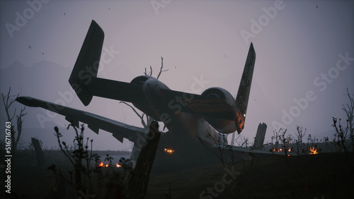 Fototapeta Naklejka Na Ścianę i Meble -  Plane Crash and Burning Forest 3D Illustration 2