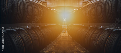 Fotografie, Obraz Tires in the racks of tire service garages