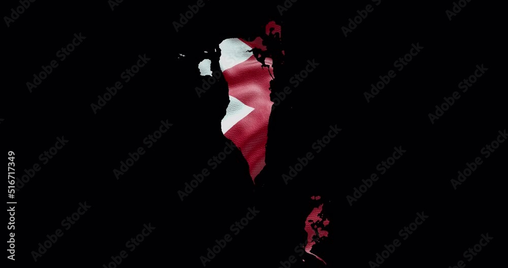 Bahrain outline with waving national flag. Alpha channel background. Country shape with animation