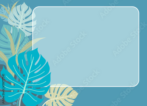 Monstera leaves and plant tropical with horizontal frame banner  room for text.