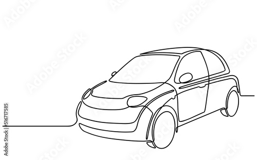 Continuous One Line drawing of Car. Fast delivery on automobile. Abstract small urban vehicle in minimalism style. Editable hand drawn contour. Vector