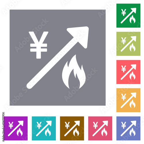 Rising gas energy japanese Yen prices square flat icons