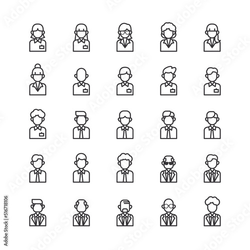 Business man flat icons set. office people outline icon collection, vector