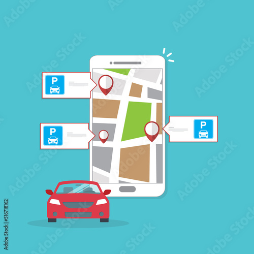 Online application for finding parking spaces, city parking. Smart city parking mobile app concept. Urban traffic technology