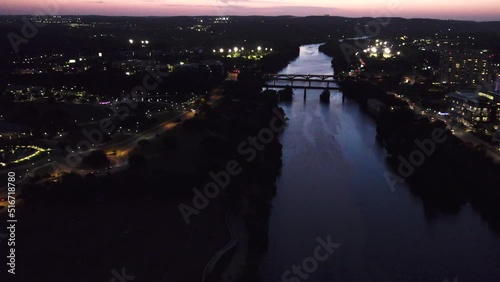 Wallpaper Mural Downtown Austin Texas drone of skyline at night with river and bridges 2022 Torontodigital.ca