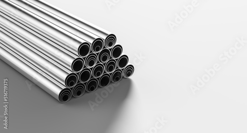 Steel pipes isolated on white background. Steel pipes for structural reinforcement. 3D illustration