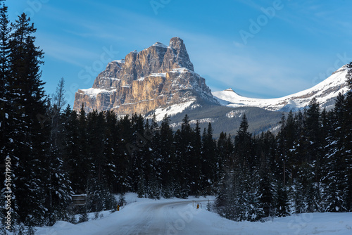 Castle Mountain seen from Bow Valley Parkway in Banff National Park, Alberta, Canada photo