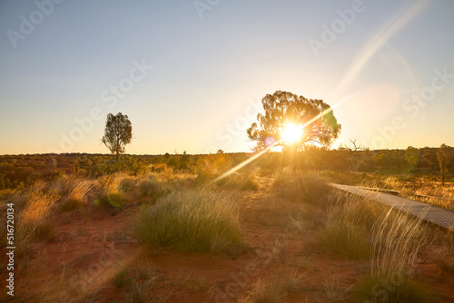 Landschaftsaufnahme eines Sonnenuntergangs im australischen Outback