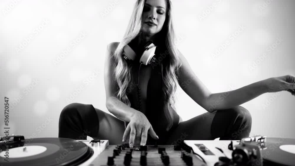Female dj in black and white