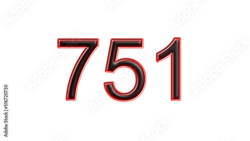 red 751 number 3d effect white background