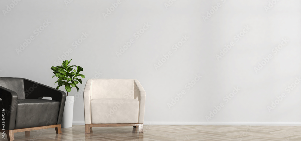 interior of a room with a chair, 3d rendering, Illustration