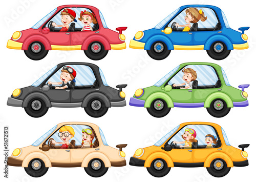 Children riding in four different cars