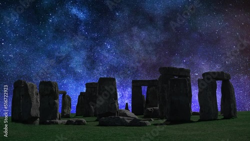 Stonehenge with Night Sky and Stars , England, UK