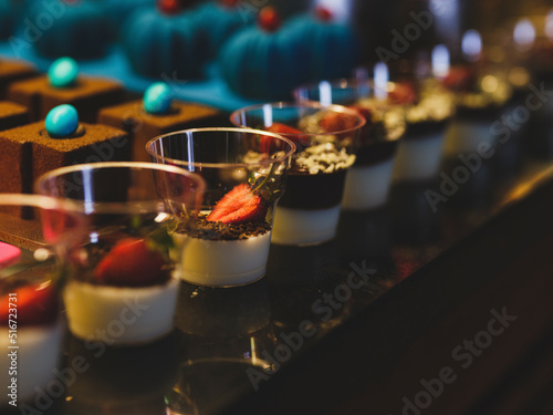 colorful cakes at a hotel buffet