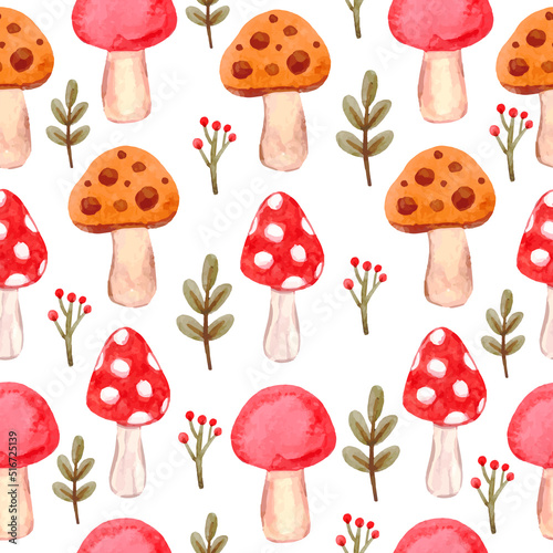 Watercolor autumn mushrooms seamless pattern. Vector illustration