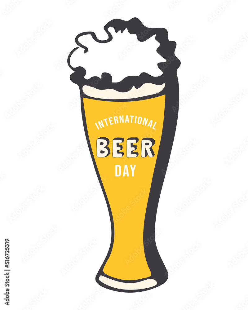 International Beer Day. Glass of beer with foam cap in doodle style hand drawing. Vector design element for international beer day. International Beer Day. Glass of beer with foam cap in doodle style hand drawing. Vector design element for international beer day.