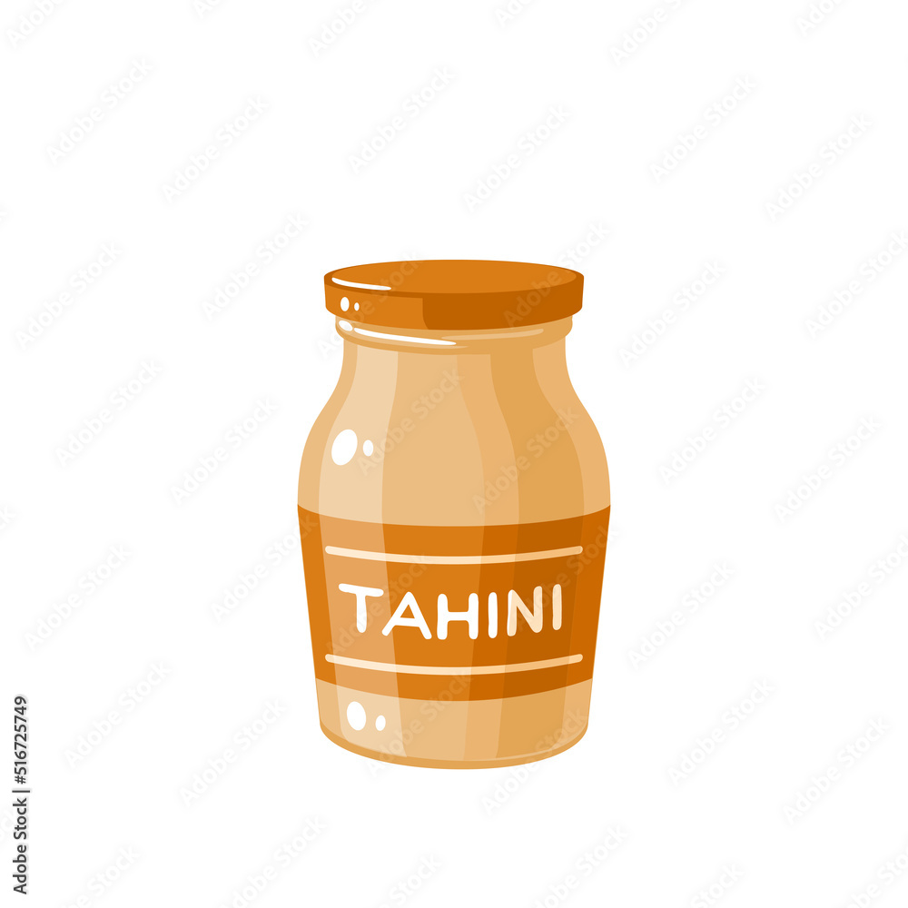 Tahini paste jar. Vector illustration cartoon icon isolated on white background. Tahini paste jar. Vector illustration cartoon icon isolated on white background.
