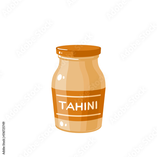 Tahini paste jar. Vector illustration cartoon icon isolated on white background.