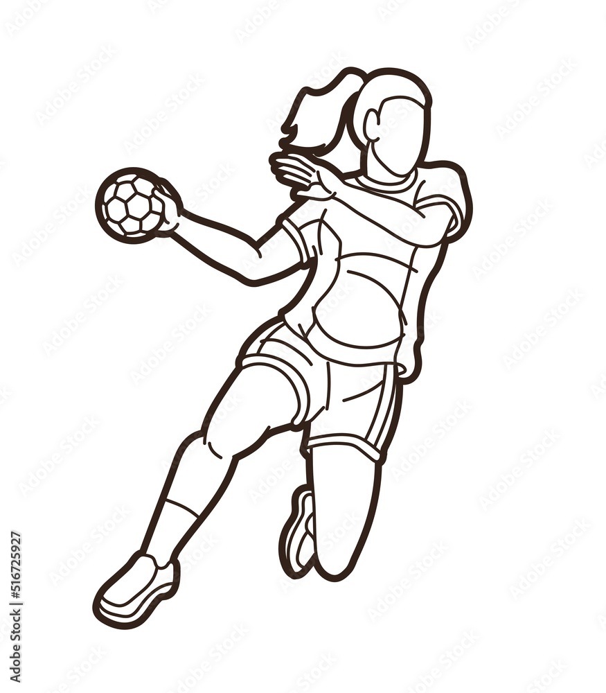 Handball Sport Female Player Action Graphic Vector