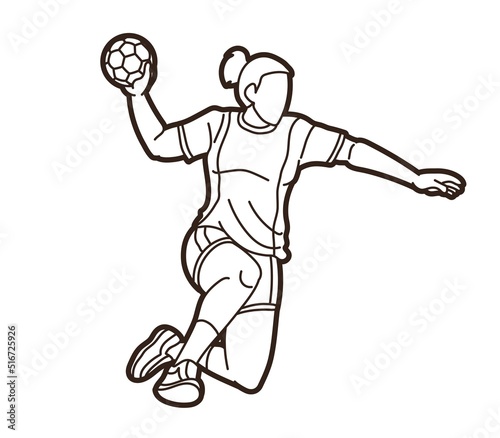 Handball Sport Female Player Action Graphic Vector
