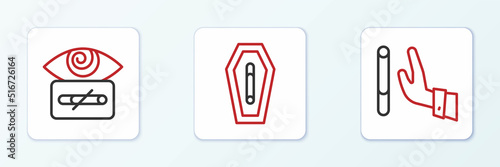Set line Giving up cigarette, Hypnosis and Death from smoking icon. Vector