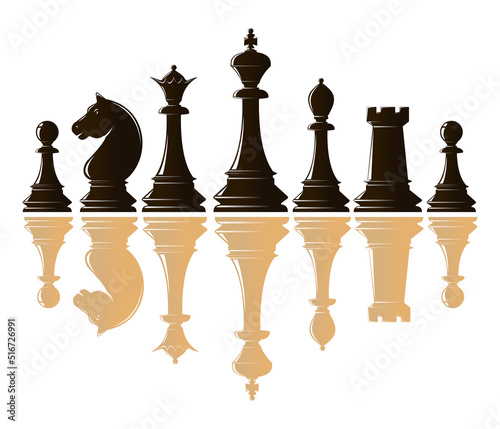 Set of ivory chess pieces. Chess piece icons. Board game. Vector illustration isolated on white background