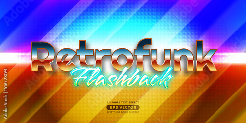 Retrofunk flashback editable text effect style with vibrant theme realistic neon light concept for trendy flyer, poster and banner template promotion