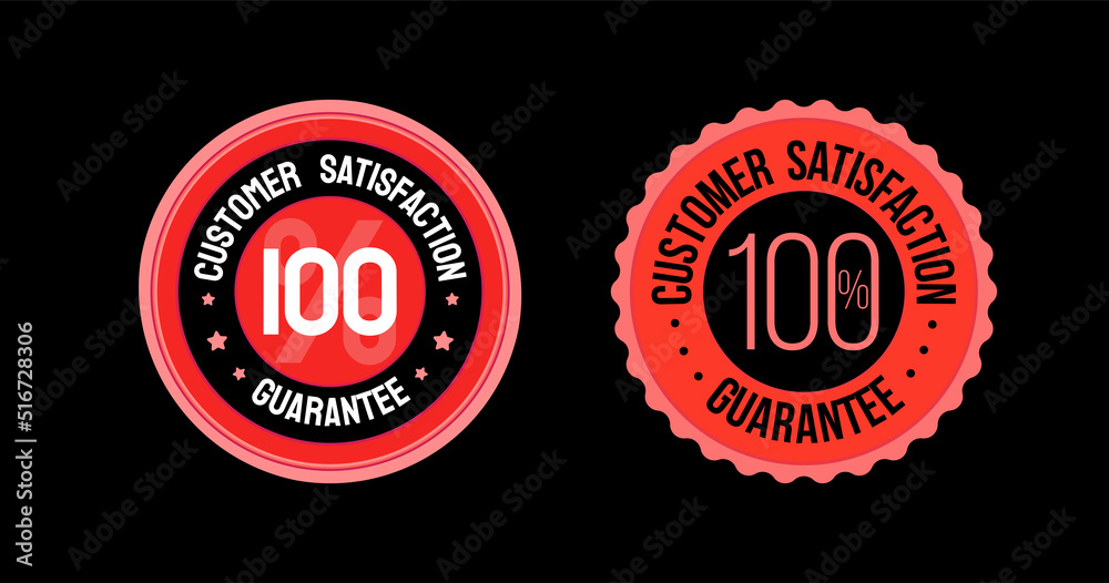 100 percent Customer Satisfy Guarantee Label Stamp Seal Vector Flat style Red Color. Satisfaction tag.