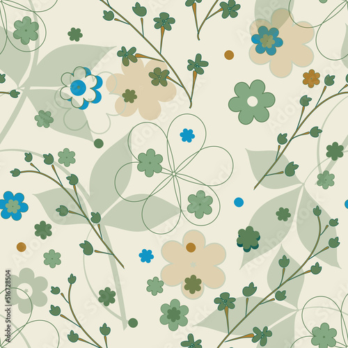 Vector seamless floral green pattern for wallpaper  fabric  wrapping paper. Monochrome background.