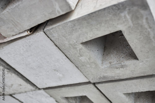 Close up of hollow concrete bollards