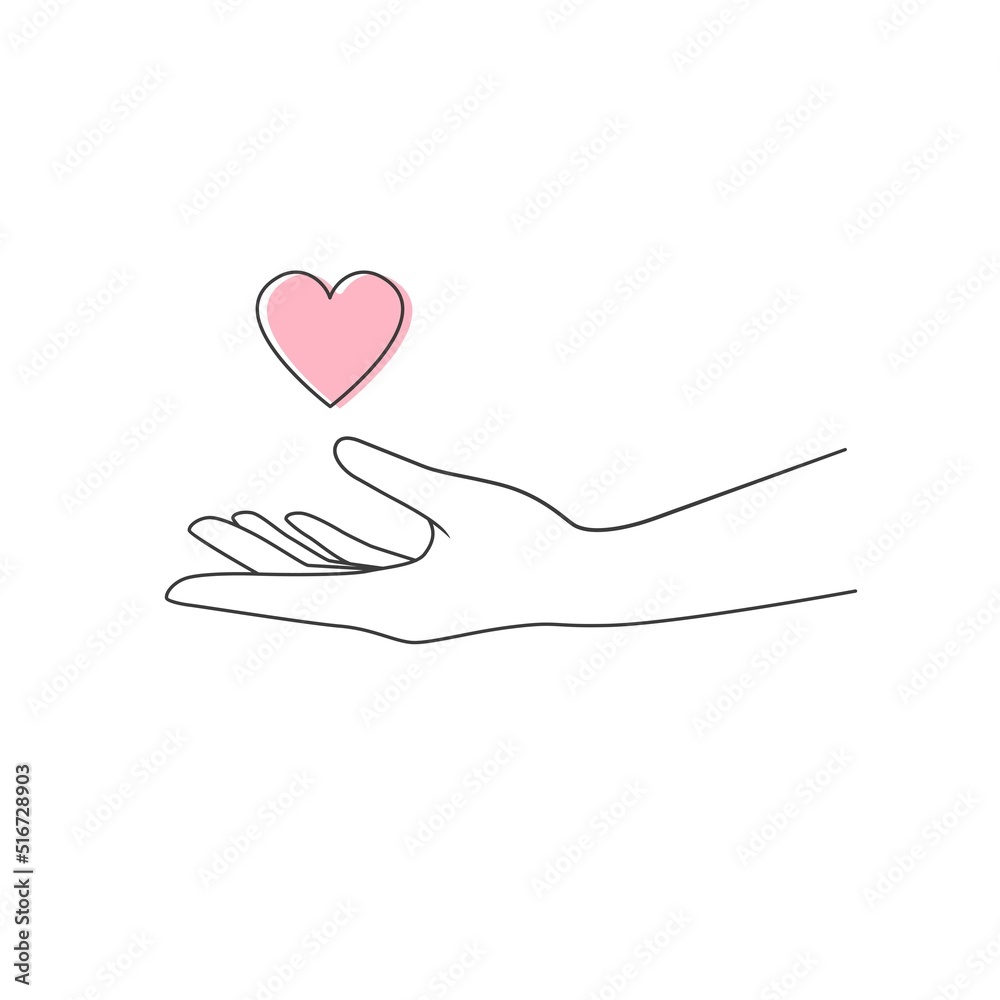 Hands hold the pink heart symbol. Vector illustration isolated on white background