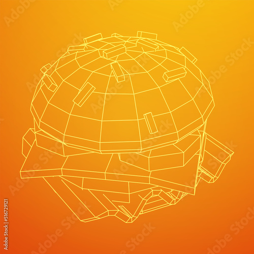 Hamburger or cheeseburger wireframe low poly mesh
