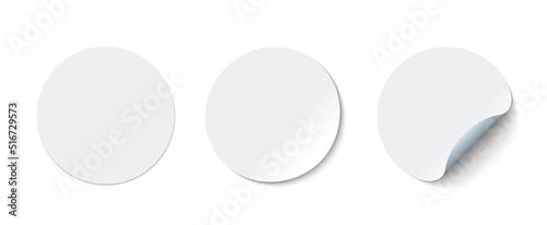 White adhesive stickers. Blank templates of price tags. Empty mockup paper circles.