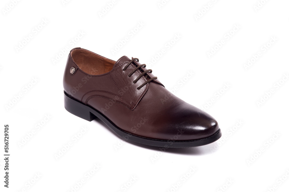men shoe isolated, laced, brown, leather. isolated on white background. men shoe isolated, laced, brown, leather. isolated on white background.