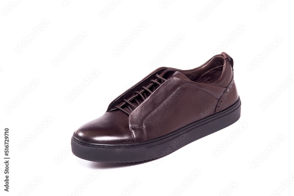 perfect man leather shoes on white background